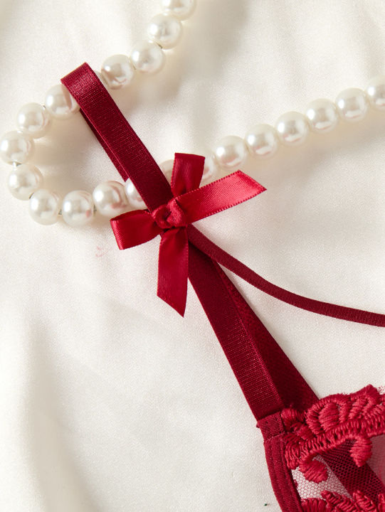 Wine%20Red%20Ladies'%20Countryside%20Style%20Wheat%20Ear%20Embroidery%20Semi%20Transparent%20Nightgown,%20Elegant%20and%20Comfortable,%20Bow%20Design%20ZA825066%20-%20Image%205