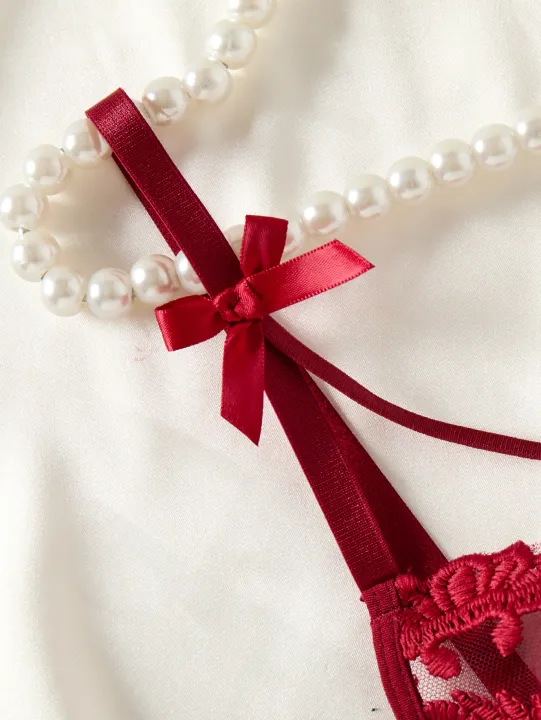 Wine%20Red%20Ladies'%20Countryside%20Style%20Wheat%20Ear%20Embroidery%20Semi%20Transparent%20Nightgown,%20Elegant%20and%20Comfortable,%20Bow%20Design%20ZA825066%20-%20Image%205