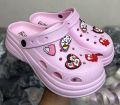 Girls Fashion EVA Rubber Platform Crocs | High Heel Soft Sole Sandals with Cartoon Charms.