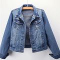 Denim jacket, long sleeve jacket, baggy, torn jacket, large size denim. 