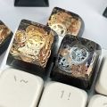 SA R1 Profile Black Gold Time Resin Keycaps Personalized Handmade Single for MX Mechanical Keyboard. 