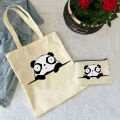 2 Pcs Cute Panda Ladies Handbag Cosmetic Bag Fashion Canvas Shoulder Bag Eco-friendly Large Capacity Shopping Bag Wallet. 