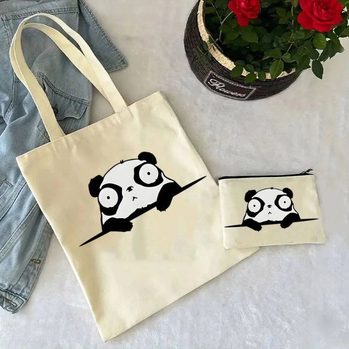 2%20Pcs%20Cute%20Panda%20Ladies%20Handbag%20Cosmetic%20Bag%20Fashion%20Canvas%20Shoulder%20Bag%20Eco-friendly%20Large%20Capacity%20Shopping%20Bag%20Wallet%20-%20Image%207