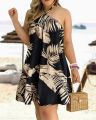 Women's Floral Print Halter Neck Boho Dress Backless Spring Summer Casual Elegant Gown for Party And Wedding.