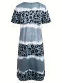 Fashion Women's Plus Size 1XL-8XL Casual Dress Short Sleeve Dress Tie Dye Leopard Short Sleeve V Neck Slight Stretch Dress.