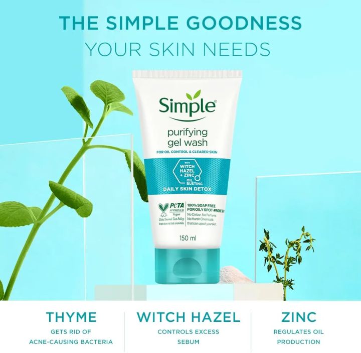 Simple Purifying Gel Wash For Oil Control & Cleanser Skin For Women - 150 ML