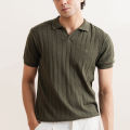 FITTED - Drop Needle knit Polo - For Men - Forest Olive. 