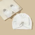 2Pcs Newborn Baby Bow Hat Socks Set Solid Color Cotton Infant Girls Turban Cap Anti-slip Socks. 