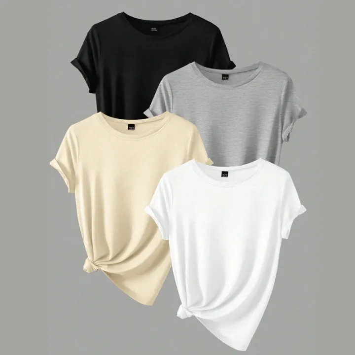 4PCS%20Women's%20Trend%20T-shirts%20Leisure%20Summer%20Tops%20Woman%20Clothing%20Plus%20Size%20Short%20Sleeve%20T%20Shirt%20Clothes%20for%20Women%20Tee%20Top%20Outfit%20-%20Image%204