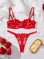 Floral Embroidery  Lingerie Set Women Transparent Bralette Underwire Push Up Bra Panty 2 Piece Set. 