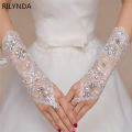 Wedding Bride Gloves Black Covers Arms White Long Satin Elegant Women Evening Party Finger Mitten Gants Mariage.
