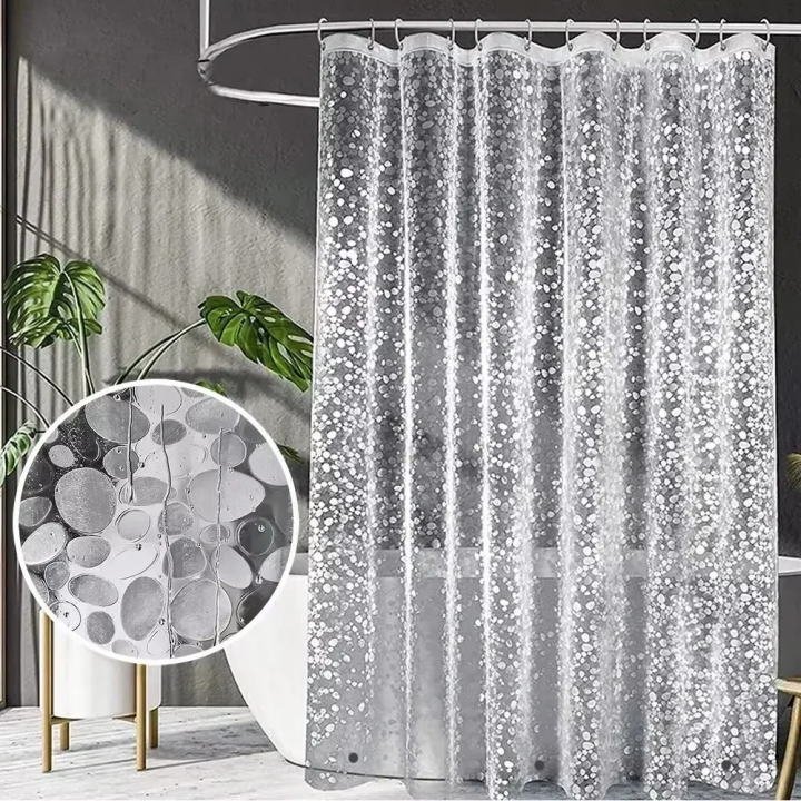 1pc Waterproof Clear Shower Curtain Pebble Pattern PEVA Bath Curtain Liner with Bottom Magnets Plastic Bath Curtain for Bathtub