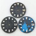 28.5mm NH35 Dial Carbon Fiber Dial Blue Luminous No Logo High Quality NH35 Watch Dial Fit NH35/36/38/39/70 Movements Watch Parts. 