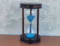Retro Wooden Hourglass Timer – 5 Minute Sand Timer with Blue Sand & Wooden Base – Home Decor & Desk Gift. 