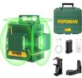 Laser Level 3D & 3 x 360°, Line Laser Green POPOMAN, USB Rechargeable, Self Leveling and Pulse Mode, Magnetic Pivoting Base, Auxiliary Supporting Bracket, Carrying Case Include - MTM350B. 