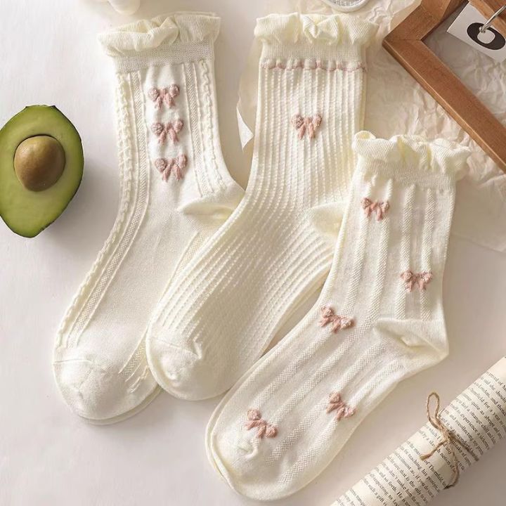 5/10%20Pairs%20Women%20Lolita%20Style%20Mid%20Tube%20Socks%20Fashionable%20Bow%20and%20Small%20Flower%20Pattern%20Spring%20Summer%20Cute%20Sweet%20Casual%20Socks%20-%20Image%205