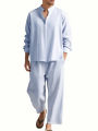 Men's Long Sleeve Shirt and Pants Suits Men Beach Wear Tracksuit Solid Color Shirts Sweatpants Hawaiian Vacation Men's Clothing. 
