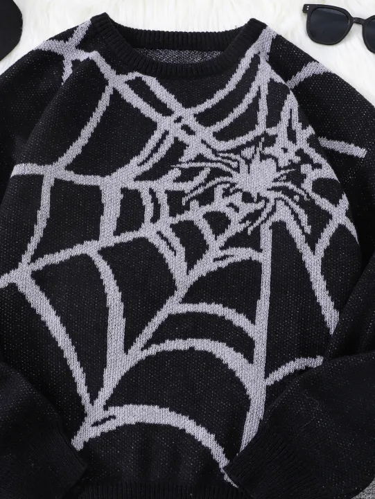 New%20Popular%20Autumn%20and%20Winter%20Spider%20Web%20Jacquard%20Pattern%20Pullover%20Sweater%20Casual%20Round%20Neck%20Knitted%20Men's%20Pullover%20-%20Image%204