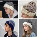 New Unisex Two-Tone Winter Hats Add Fur Lined Men And Women Fashion Warm Beanie Cap Casual Winter Knitted Hats. 