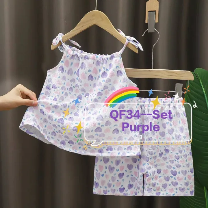 Kids%20Girls%20spaghetti%20strap%20dress%202%20piece%20set%20floral%20off%20shoulder%20drawstring%20top%20with%20shorts%20-%20Image%204