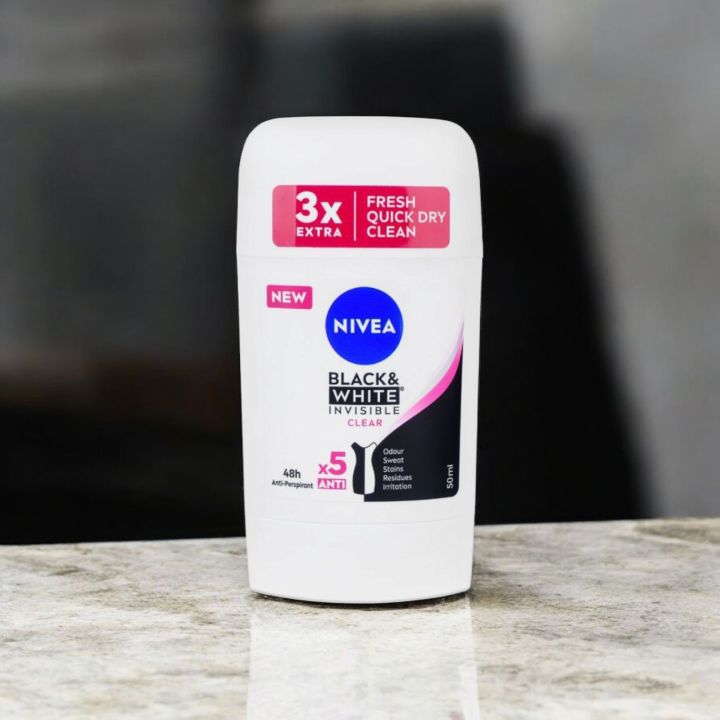 Nevia Antiperspirant Stick for Women, 48h Protection, Black & White Invisible Original, 50ml