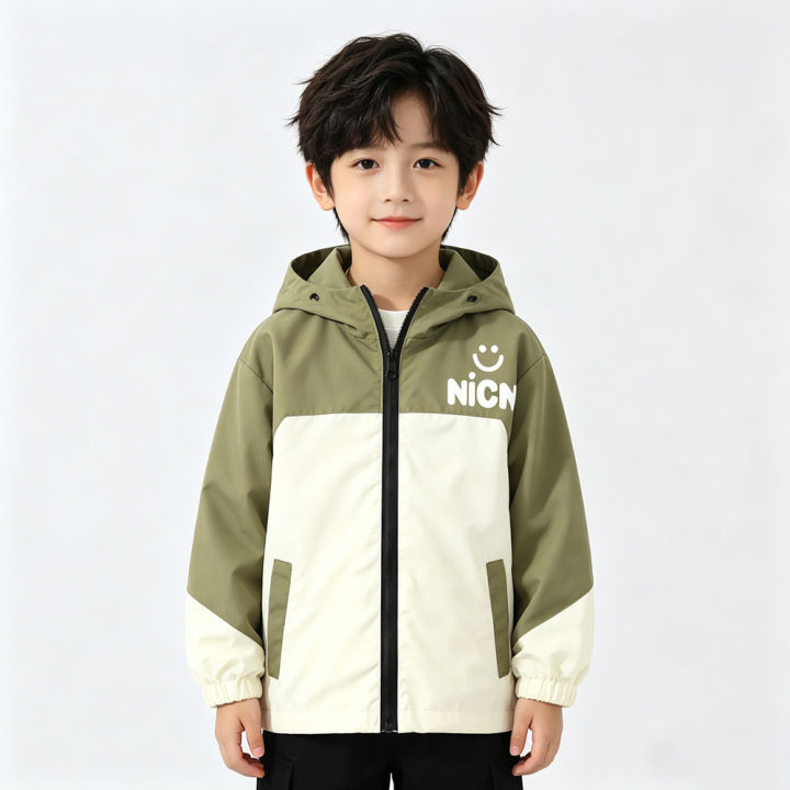 Children Boys Hooded Windbreaker Coat 2026 Spring Autumn Teen Color Blocking Zipper Casual Sports Outerwear Kids Waterproof Coat
