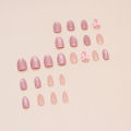 24pcs Sweet Pink Press On Nails Glossy Almond Stereo Pink Bowknots Decor False Nails Charming Full Cover Korean Style Fake Nail. 