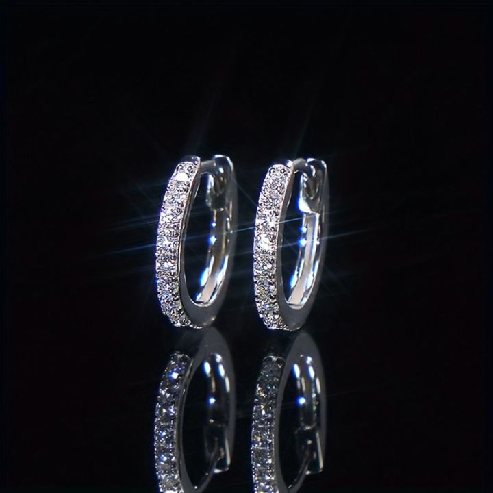 1pair Exquisite Synthetic Zircon Decor Hoop Earrings, Fashion Earrings For Men Women