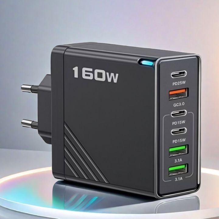 Total 160W 6 Ports Fast Charging QC3.0 Travel Charger For iPhone 16 15 Samsung Xiaomi EU US UK Plug Mobile Phone Wall Adapter