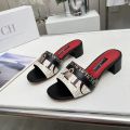 CH Brand Metal Buckle Embossed Sandals With Block Heels Open Toe Design Comfortable And Stylish Outdoor Slippers. 