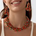 1 necklace +1 pair of earrings Bohemian  color mixed color retro ethnic style necklace and earrings jewelry set s. 