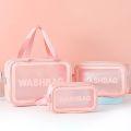 1pcs S/M/L Pu Transparent One Piece Makeup And Toiletries Bag, Large Capacity Pvc Semi Transparent Frosted Portable Storage Bag. 