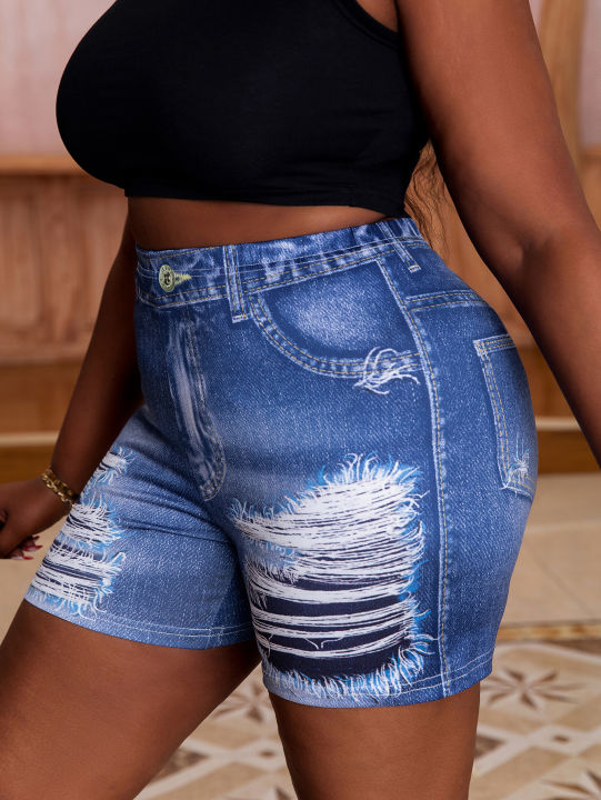 Plus-size%20women's%20shorts%20imitation%20jeans%20printed%20holes%20design%20casual%20fashion%20comfortable%20summer%20tight%20hot%20pants%20-%20Image%203