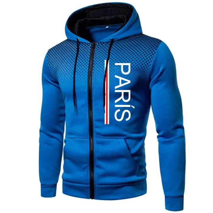 2025 New Arrival Men's Zip-up Hoodie Paris Fashion Print Hooded Sweatshirt Urban Casual Sporty Jogger Outwear Male Autumn Jacket