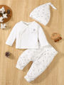 3PCS Newborn Baby Boy&Girl Daily Clothes Set Elephant Long Sleeve Top+Pant+Hat Spring and Autumn Outfits for Infant 0-9 Months. 