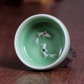 Longquan Celadon Porcelain Teacups Chinese Kungfu Teapot Golden Fish Tea Cup Bowl 60ml Crackle Tea Set Cups Drop Shipping.