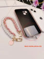 Camellia Pearl Mobile Phone Charm keychain Chain Girl Woman Cell Phone Case Fashion Pendant Key Strap Rope With Universal Clip. 
