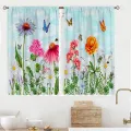 Kitchen curtains, gray, floral color, above sink, small window treatment, bathroom treatment short curtains, 27.5 x 39 inch. 