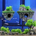 Multi-Use Aquarium Floating Island Décor Rock with Shelter for Fish, Ecological Scenery Rockery for Fish Tank Landscaping.