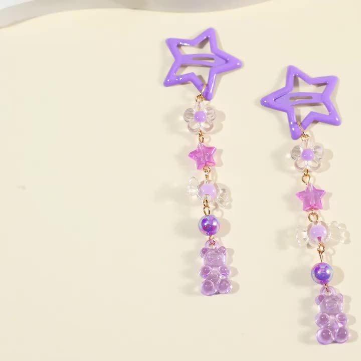 2Pcs Y2k Star Hair Clip Sweet Mini Flower Candy Plastic Bear Crystal Pendant Hairpin Headwear For Girl Metal Barrette Accesories