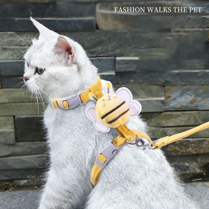 Cat Harness Leash Collar Set Adjustable Cartoon Bee Double Layer Dog