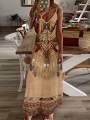 Women's Fashion Western Ethnic Print Casual Suspender Dress. 