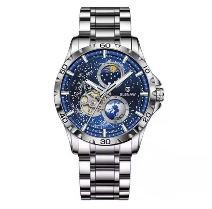 Glenaw Open Heart w/ Earth Moving | GL8950 | Glenaw Watch | Earth Moving Watch | Day & Night Display | Open Heart Watch | Dual Second Watch