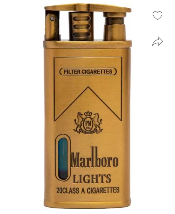 Premium Refillable MARLBORO LIGHTS GOLD Windproof Jet Flame Designer Lighter - Slim Design Pocket Lighter