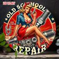 1 Retro Lady Art round wooden sign - Retro motorcycle engine design, country-style wall decoration, perfect room decoration.