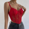 French Lace Underwire Rhomboid Fishbone Crop Top Backless Hottie Perspective Corset Red V-neck Elegant and Temperament Vest.