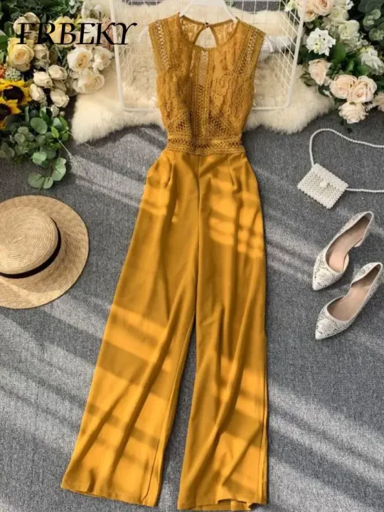 Spring%20New%20Jumpsuit%20Women%20Hollow%20Backless%20Sleeveless%20Lace%20Spell%20Receiving%20Waist%20Wide%20Leg%20Pants%20Overalls%20for%20Women%20Bodysuit%20-%20Image%203