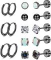 Hypoallergenic 18G Stainless Steel Stud Hoop Earrings Set for Women Men CZ Flat Back Earrings Cartilage Earrings Hoop Stud. 