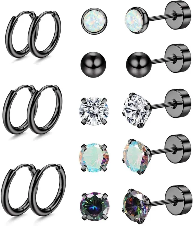 Hypoallergenic%2018G%20Stainless%20Steel%20Stud%20Hoop%20Earrings%20Set%20for%20Women%20Men%20CZ%20Flat%20Back%20Earrings%20Cartilage%20Earrings%20Hoop%20Stud%20-%20Image%204
