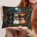 1pc Retro Night Cat Wizard Makeup Bag Double-Sided Printed, Durable & Foldable Travel Storage Whimsical Halloween Design Pouch. 